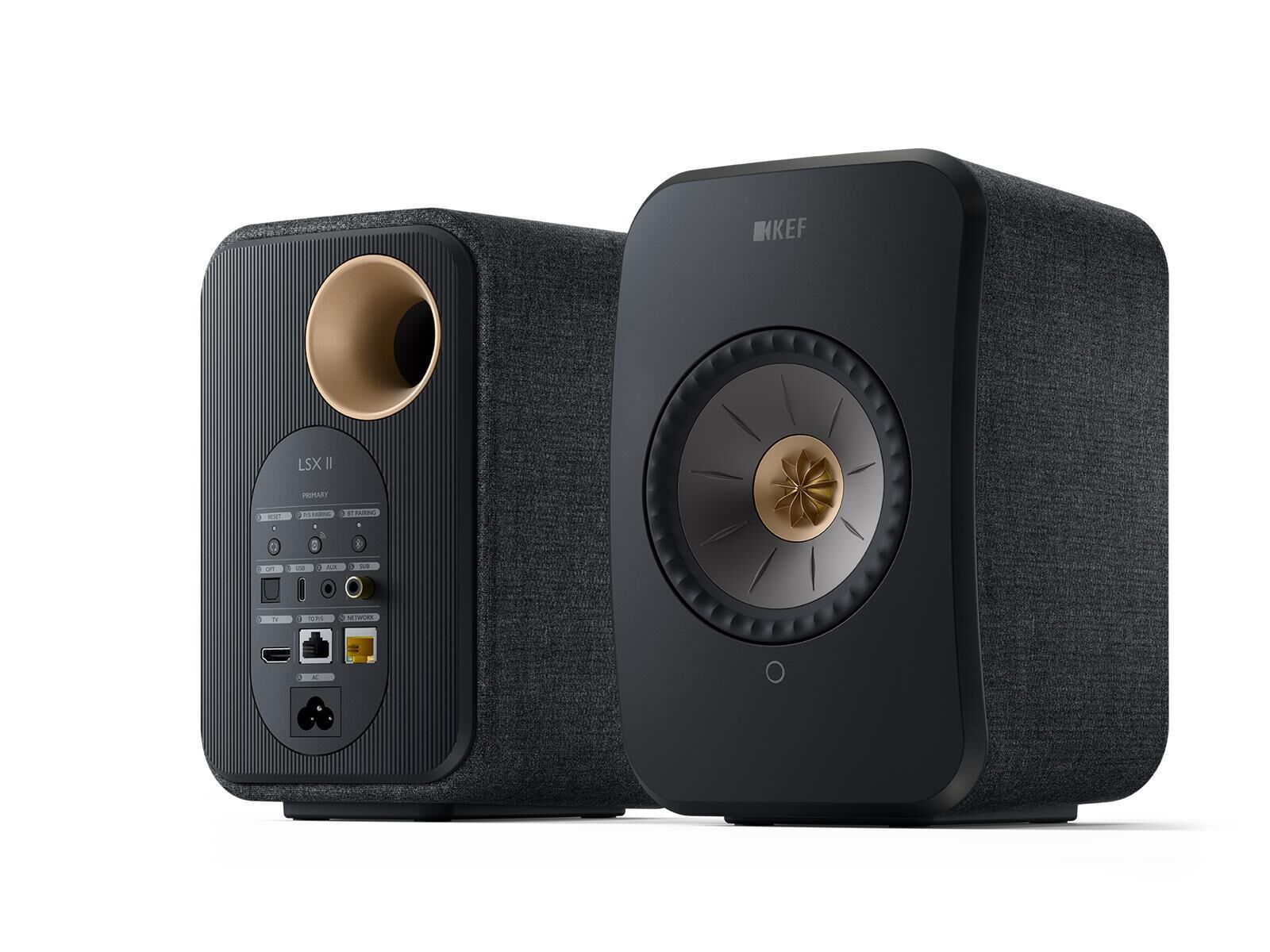 LSX II_front_and_back_perspective_carbon black KEF LSX II WLAN- Lautsprecher schwarz (Set) Aussteller