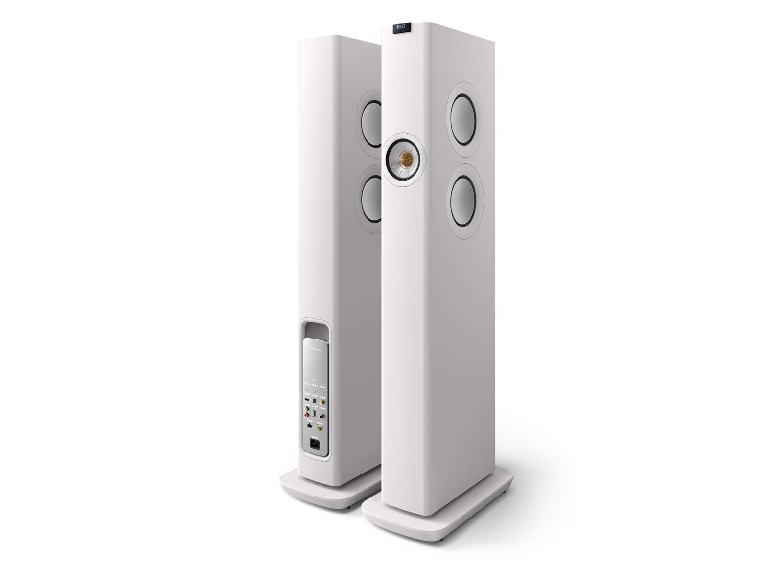 LS60 Wireless_Perspective_front_back_mineral white KEF LS60 wireless Standlautsprecher (Paarpreis) Mineral Weiß