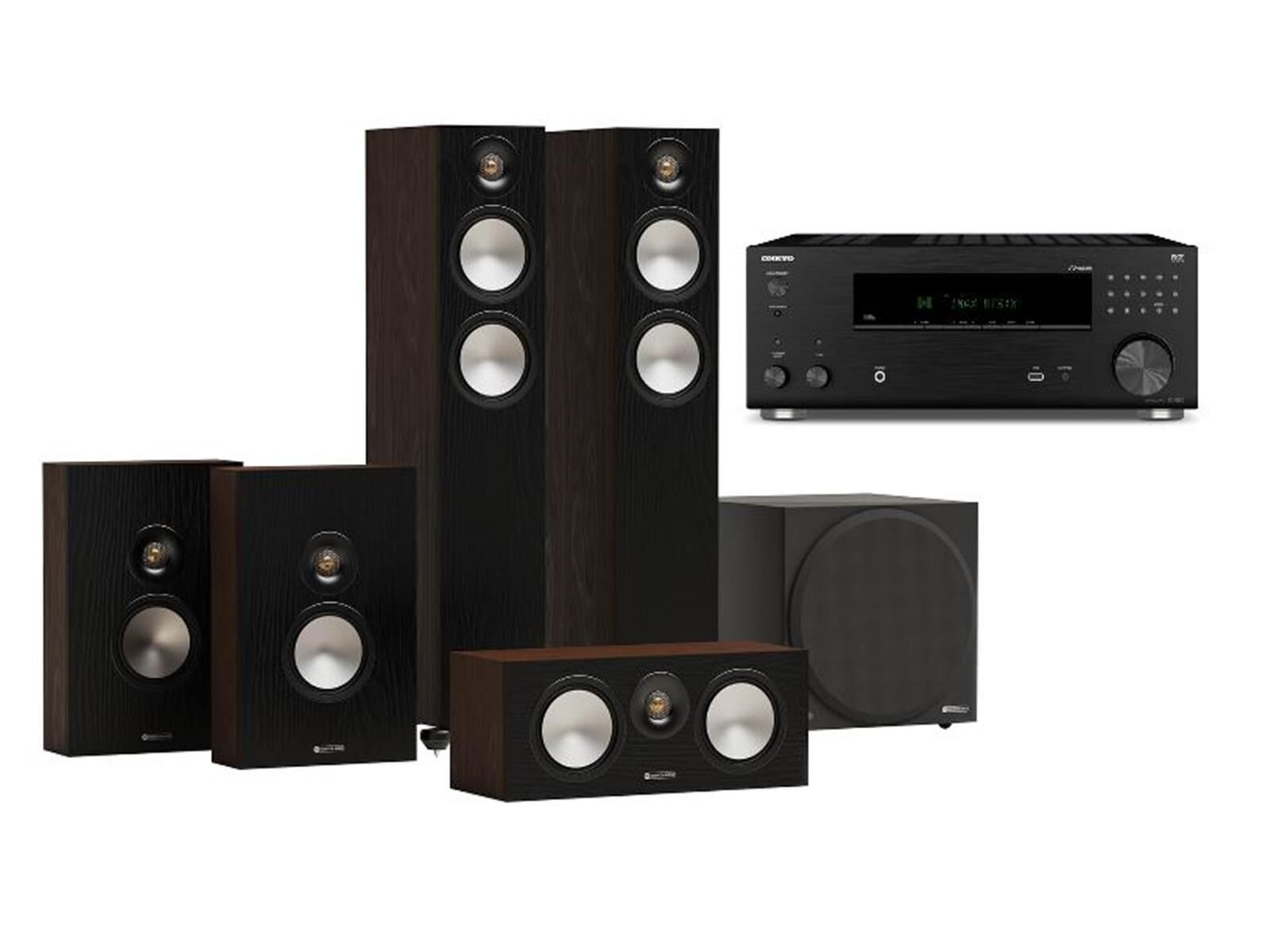 Monitor Audio Cinema 300 7G 5.1 Set W10 Walnuss Onkyo TX-RZ30
