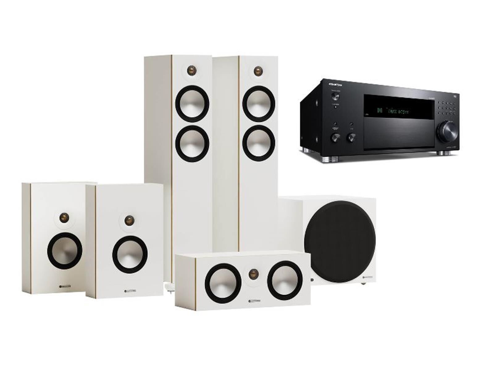 Monitor Audio Cinema 300 7G 5.1 Set W10 weiß Onkyo TX-RZ50
